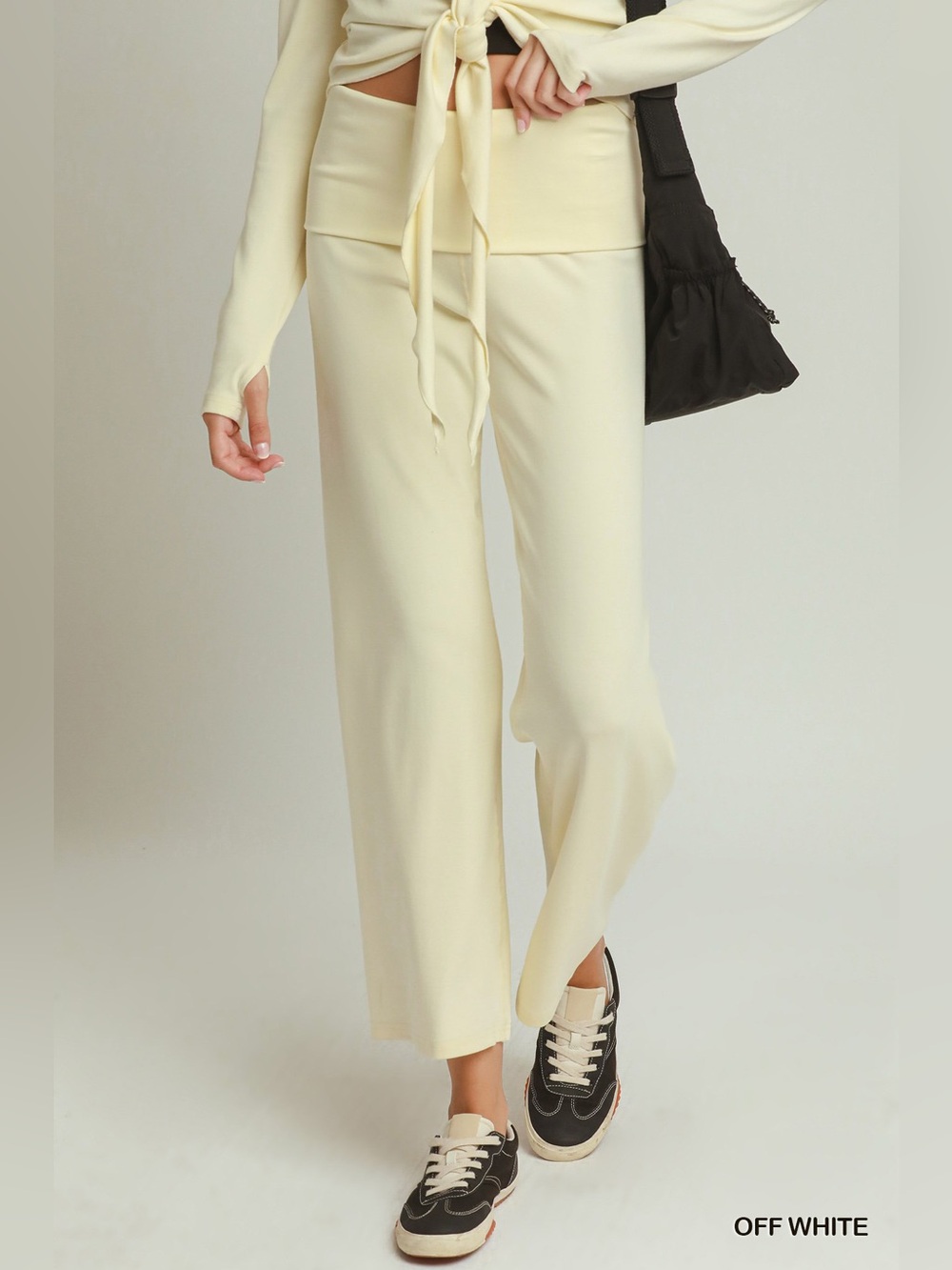 Umgee Cotton Viscose Folded Waistband Straight Leg Pants